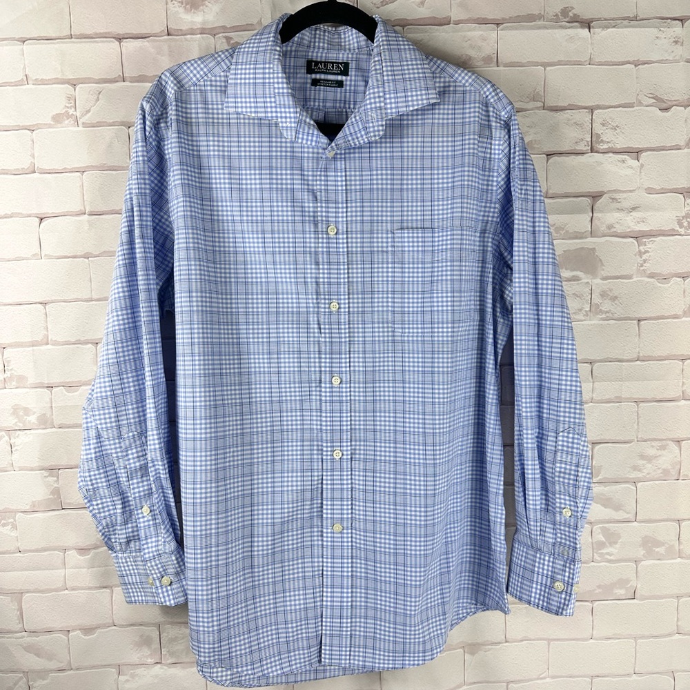Lauren Ralph Lauren Ultraflex Regular Fit Men’s Dress Shirt Light Blue Plaid | L